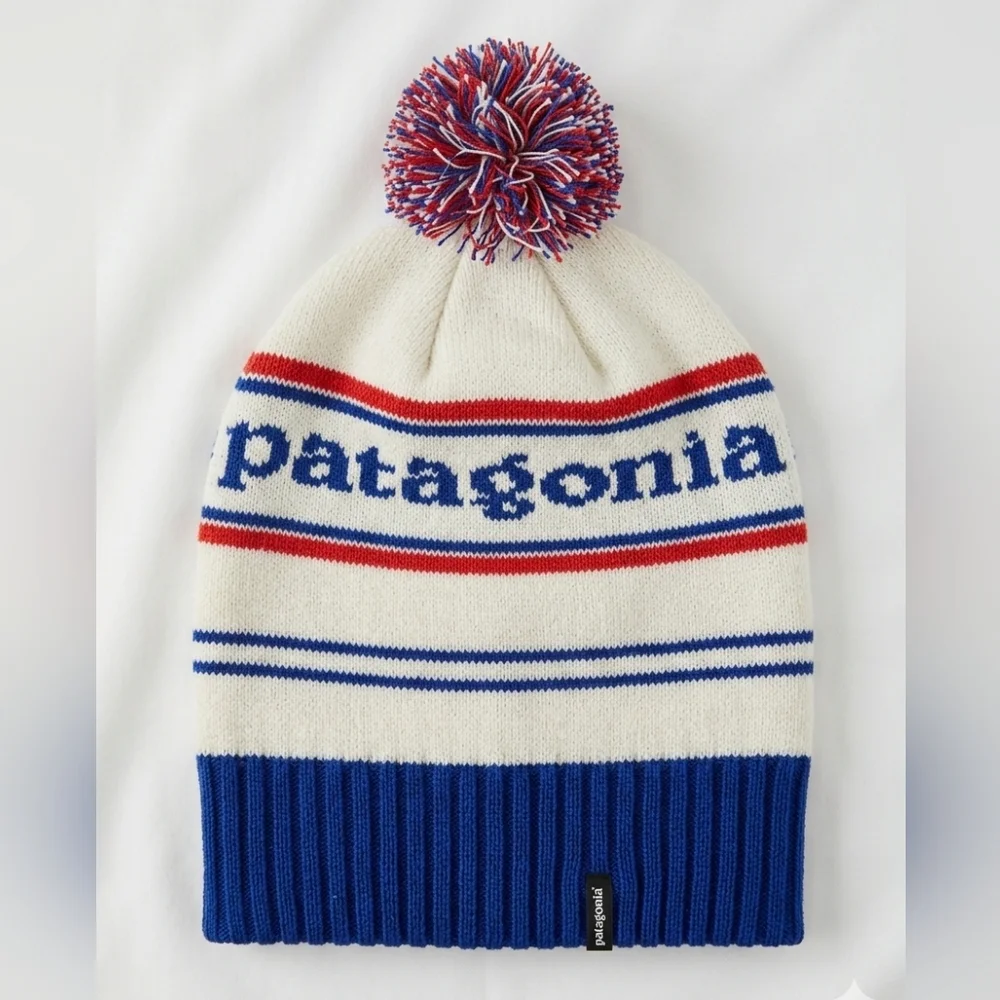 Patagonia Unisexual White, Red and Blue Striped Beanie